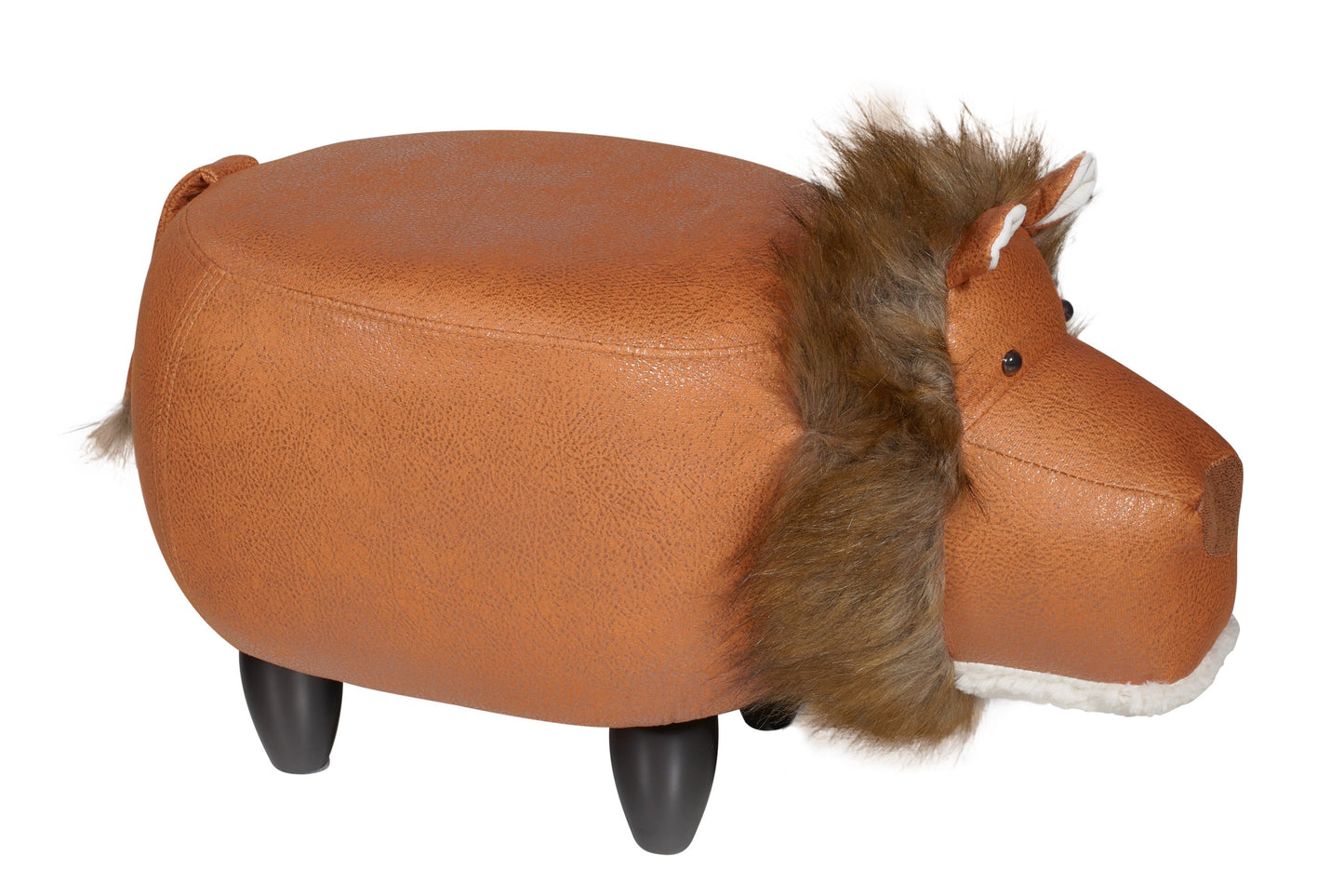 Pouf imbottito in fintapelle e legno - leone