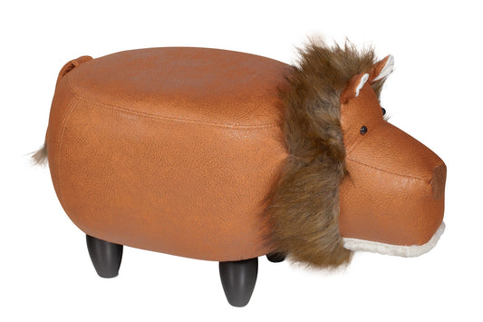 Pouf imbottito in fintapelle e legno - leone