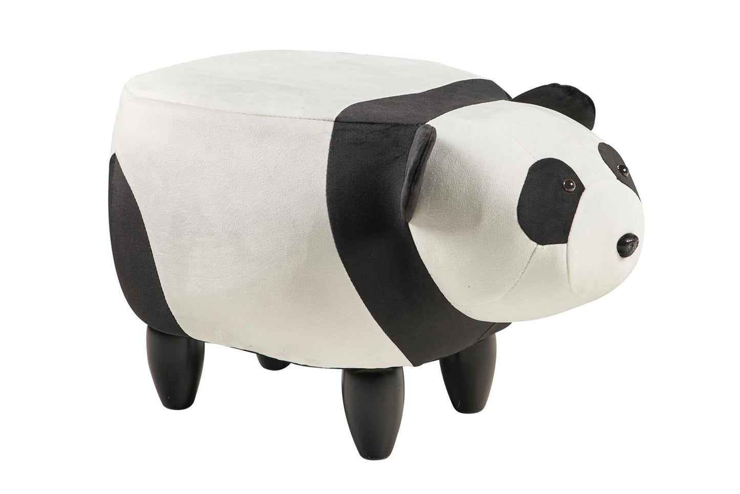 Pouf imbottito pelliccia sintetica, legno - panda