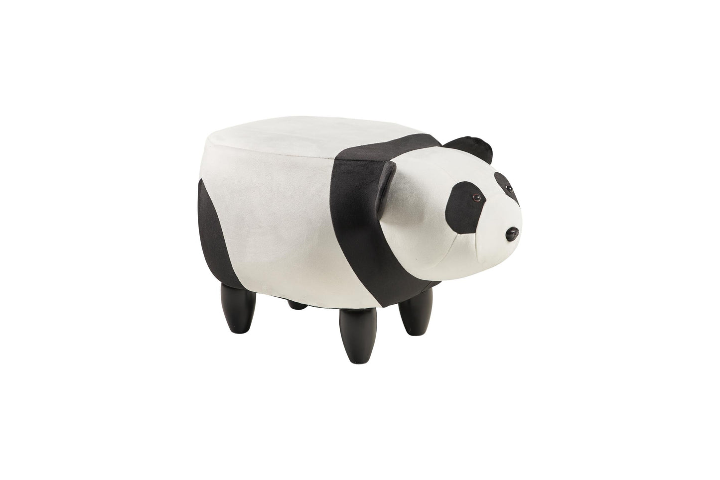 Pouf imbottito pelliccia sintetica, legno - panda