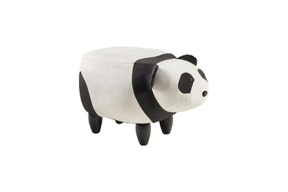 Pouf imbottito pelliccia sintetica, legno - panda