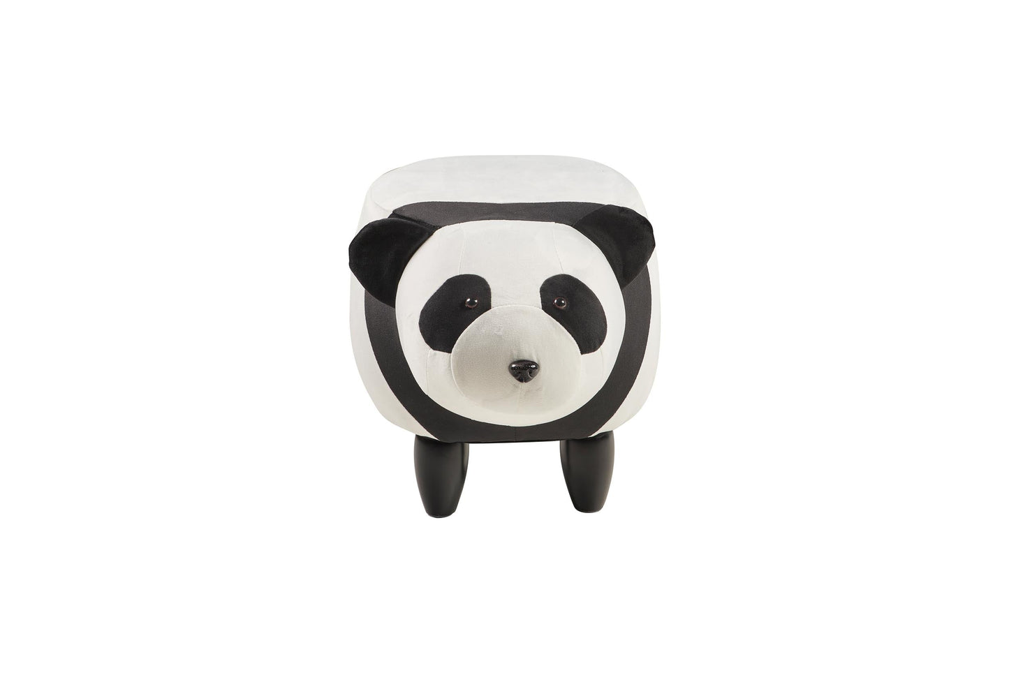 Pouf imbottito pelliccia sintetica, legno - panda