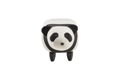 Pouf imbottito pelliccia sintetica, legno - panda