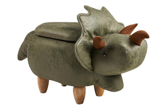 Pouf imbottito in fintapelle e legno - dinosauro
