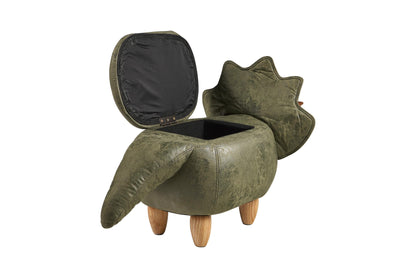 Pouf imbottito in fintapelle e legno - dinosauro