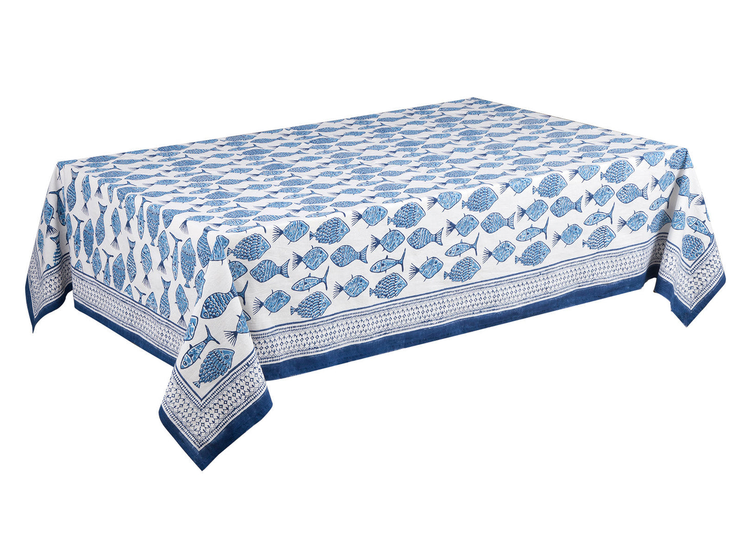 Pesce fresco - tovaglia decoro celeste in cotone - 140x240