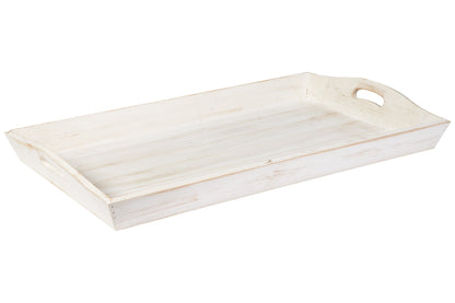 Vassoio rettangolare invito mano in legno bianco