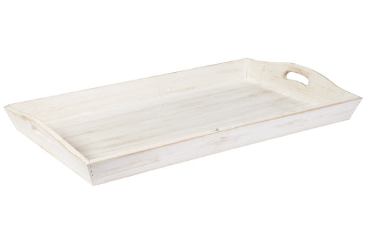 Vassoio rettangolare invito mano in legno bianco