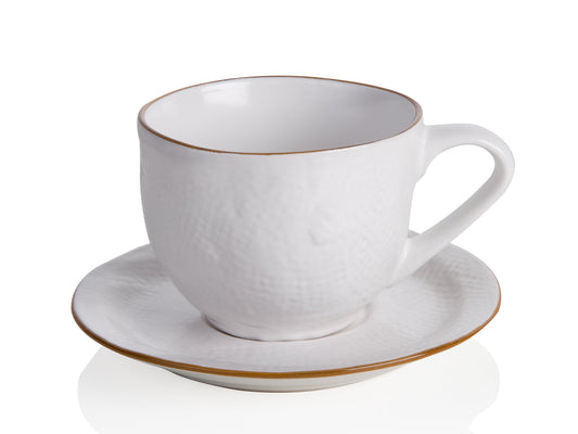 Mediterraneo - Tazza Macchiato con Piattino in Gres Bianco