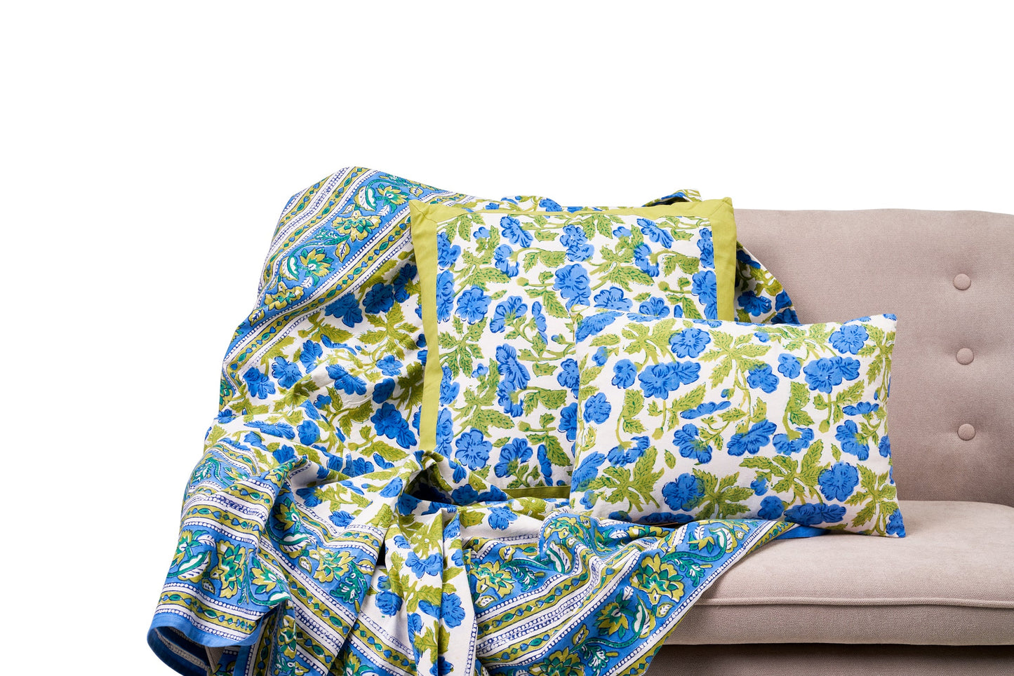 Salento - mezzero singolo decoro blu in cotone - 180x270