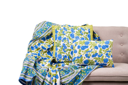 Salento - mezzero singolo decoro blu in cotone - 180x270