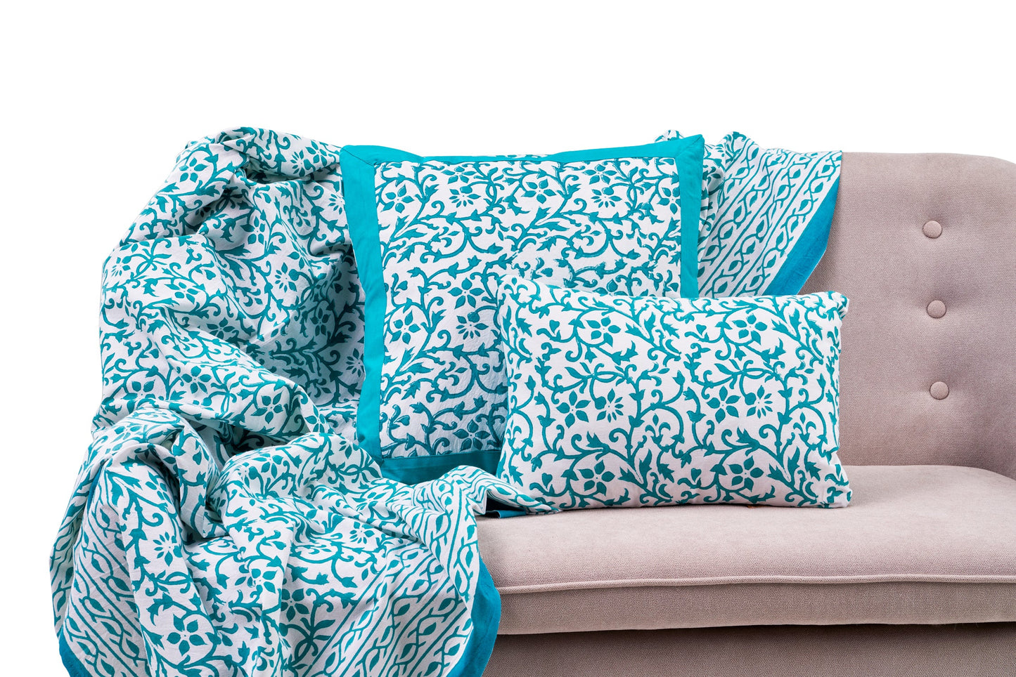 Vietri - mezzero singolo decoro turchese in cotone - 180x270