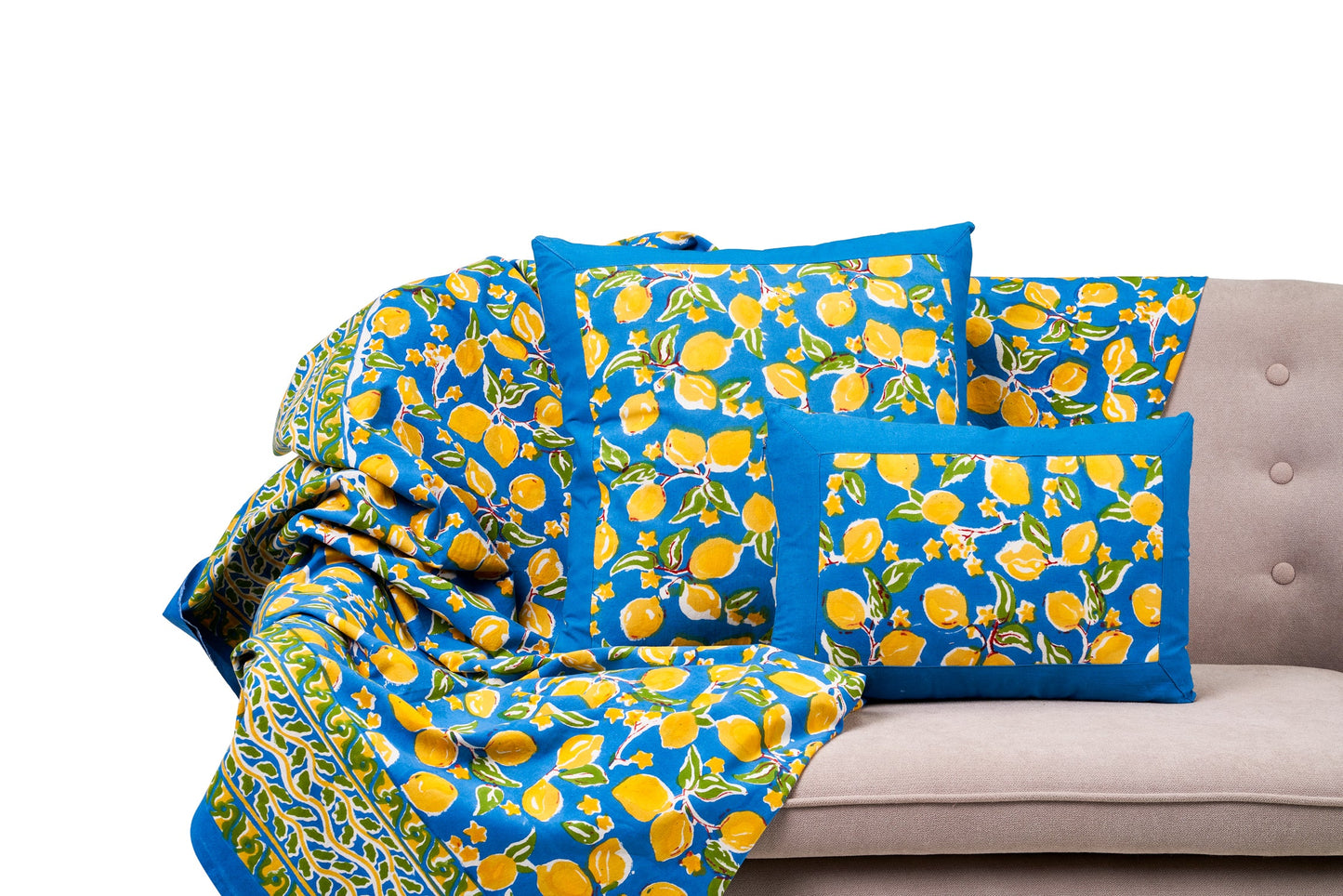 Anacapri - mezzero singolo decoro blu, giallo in cotone-180x270