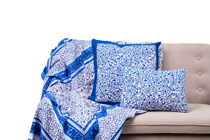 Dorgali - mezzero doppio decoro blu in cotone - 270x270