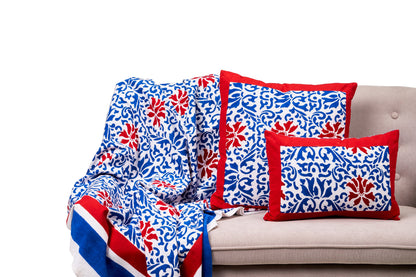 Noto - mezzero singolo decoro blu in cotone - 180x270