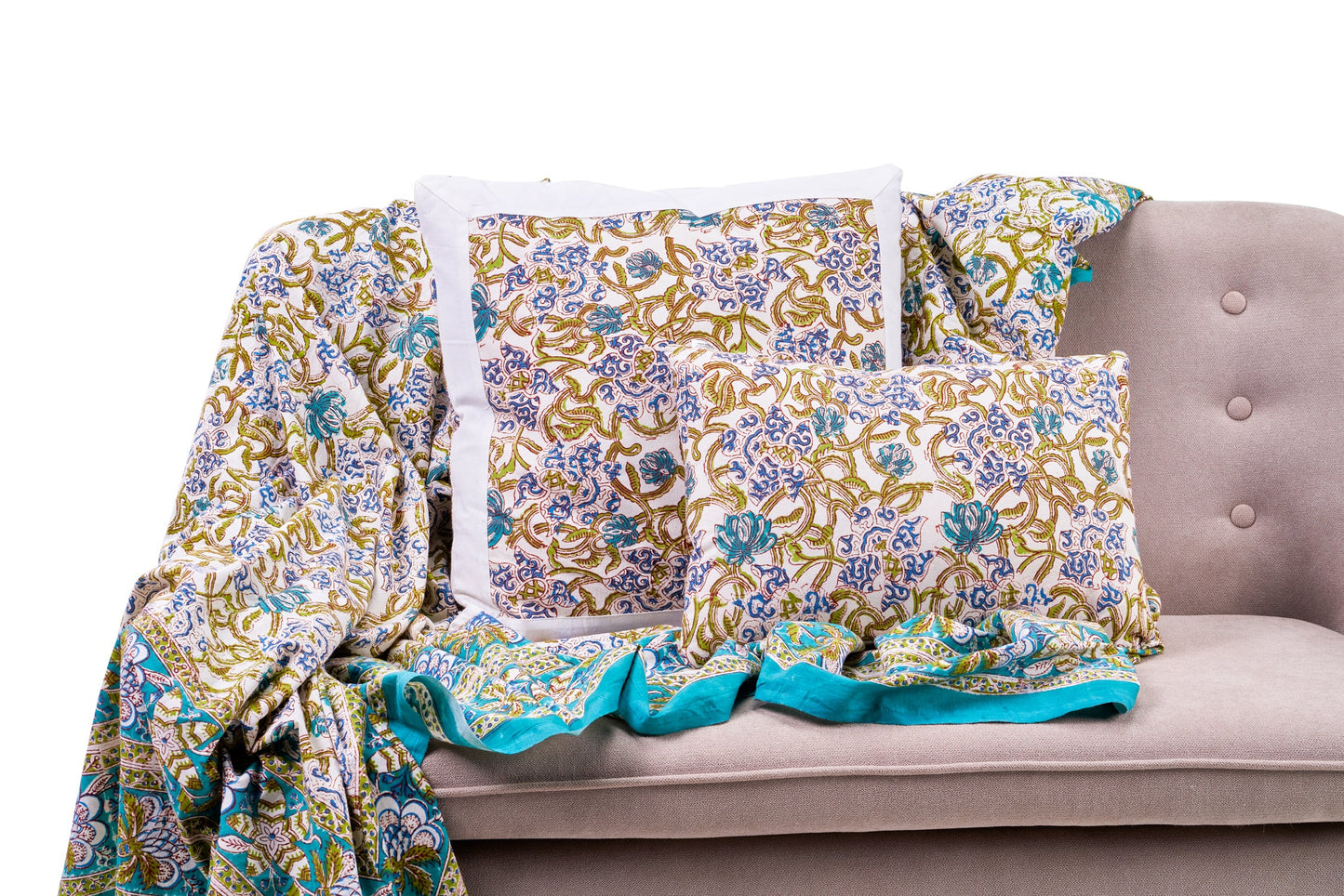 Monreale - mezzero singolo decoro turchese in cotone - 180x270