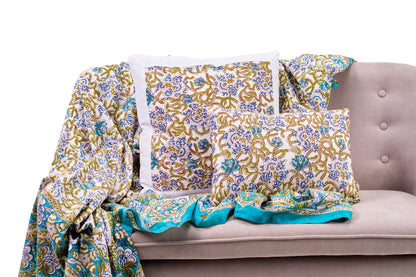 Monreale - mezzero singolo decoro turchese in cotone - 180x270