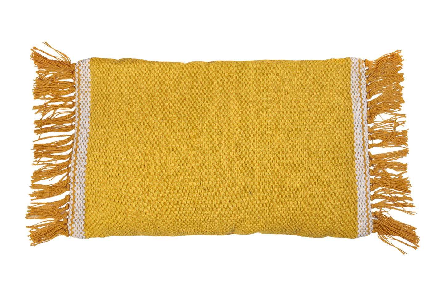 Cuscino rettangolare con frange in cotone giallo - 30x60