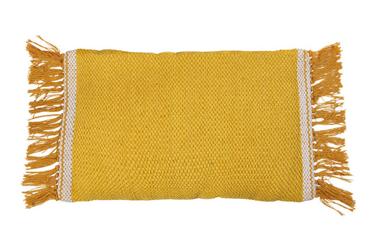 Cuscino rettangolare con frange in cotone giallo - 30x60
