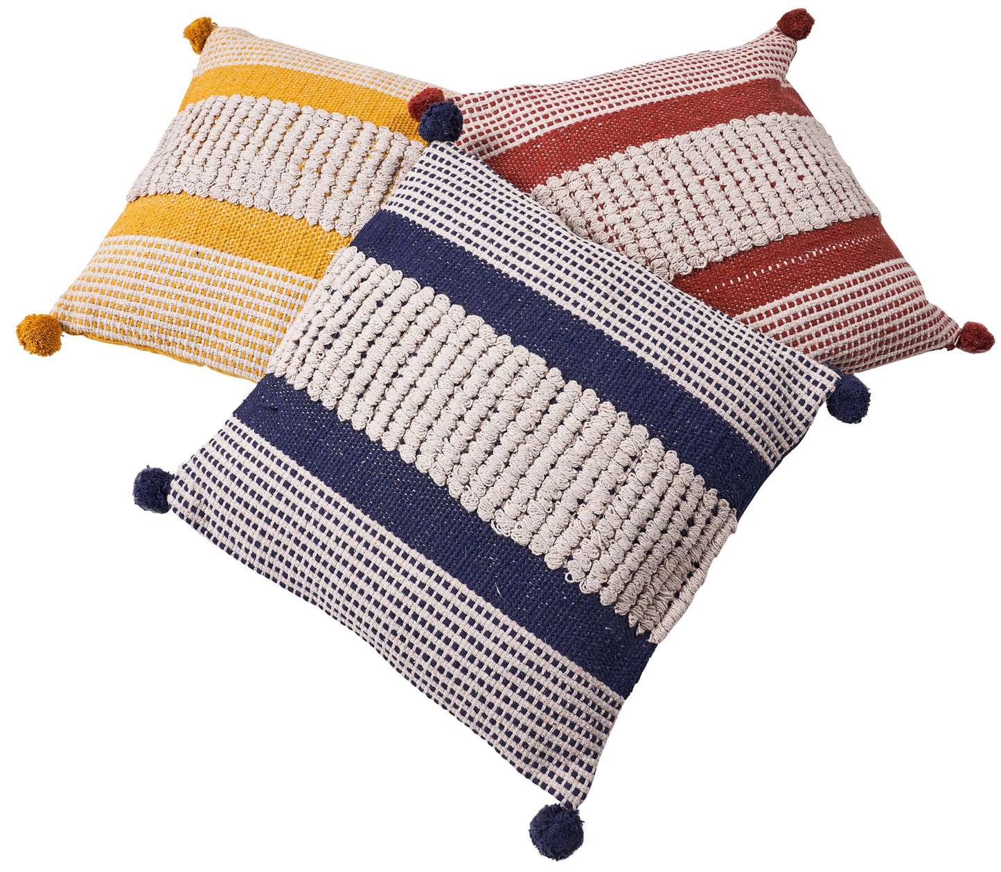 Pon pon - cuscino rosso e bianco con pon pon