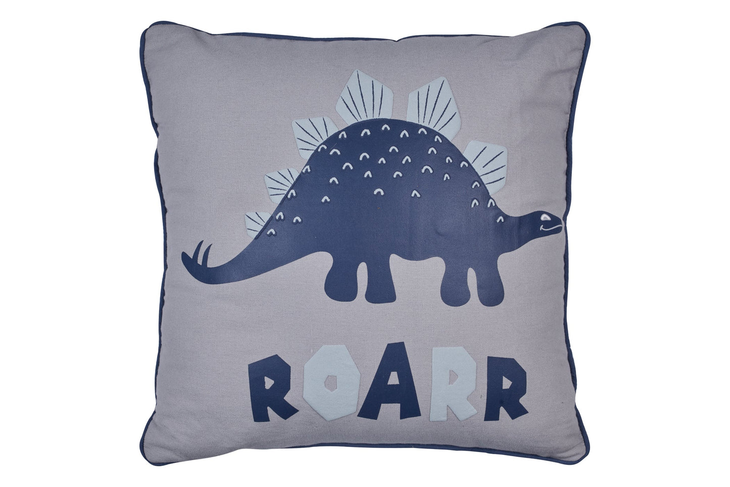 Cuscino dinosauro blu in cotone grigio