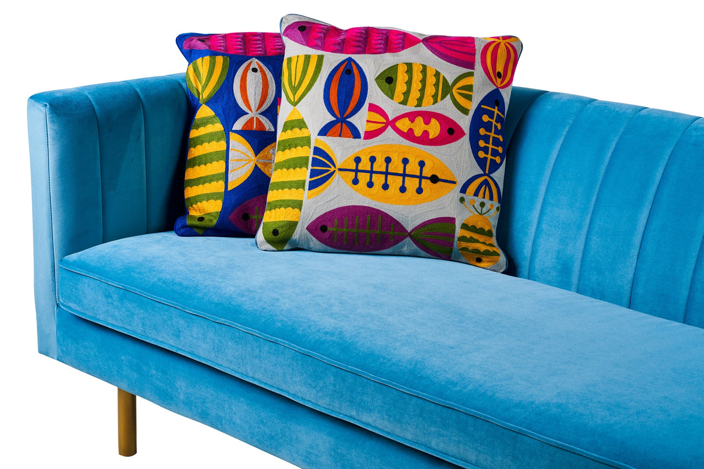 Ricamo - cuscino grigio happy fish