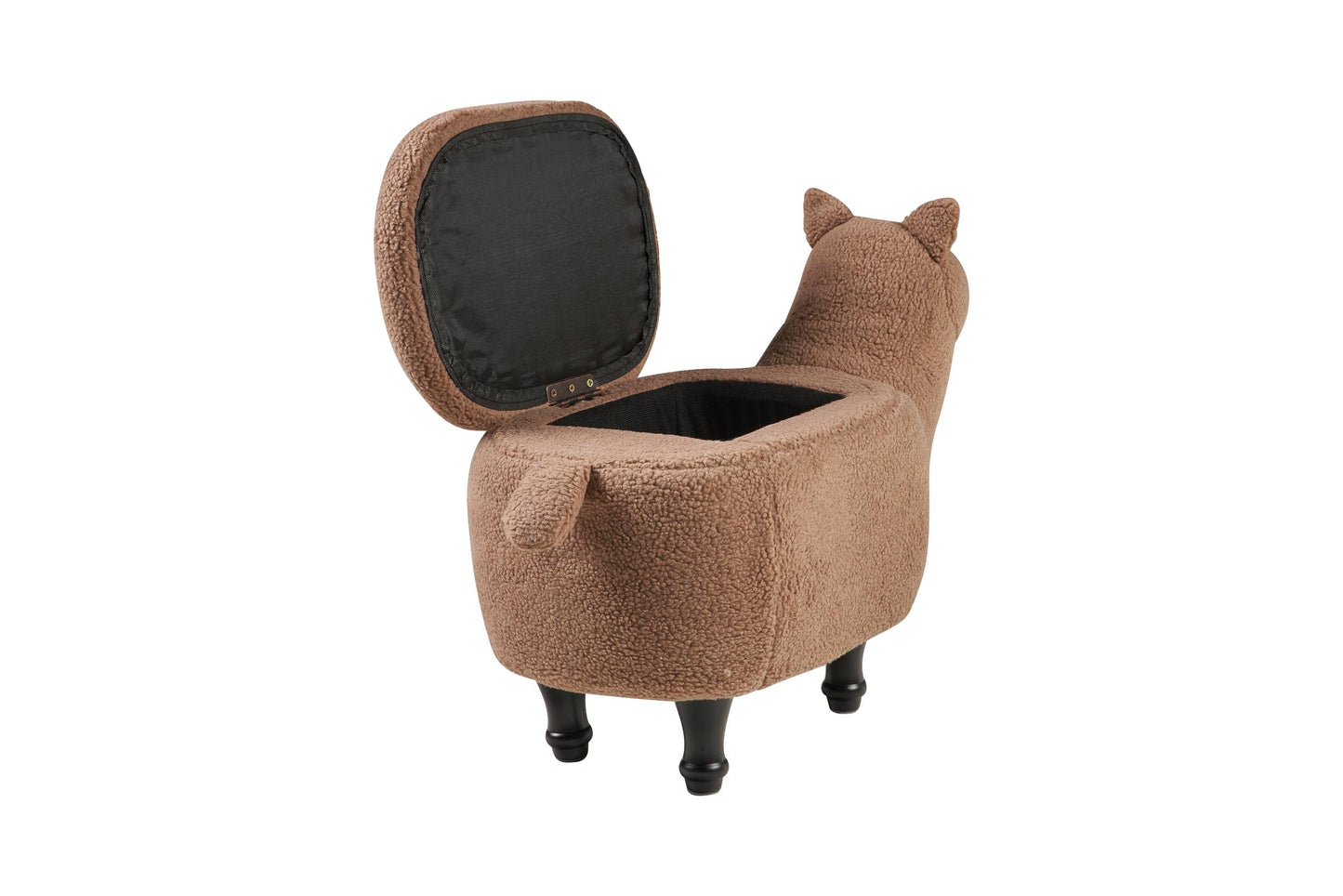 Pouf pelliccia sintetica e legno - alpaca con contenitore marrone