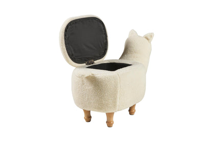 Pouf imbottito in pelliccia sintetica.legno - alpaca con contenitore
