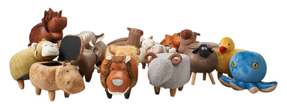 Pouf imbottito in pelliccia sintetica.legno - alpaca con contenitore