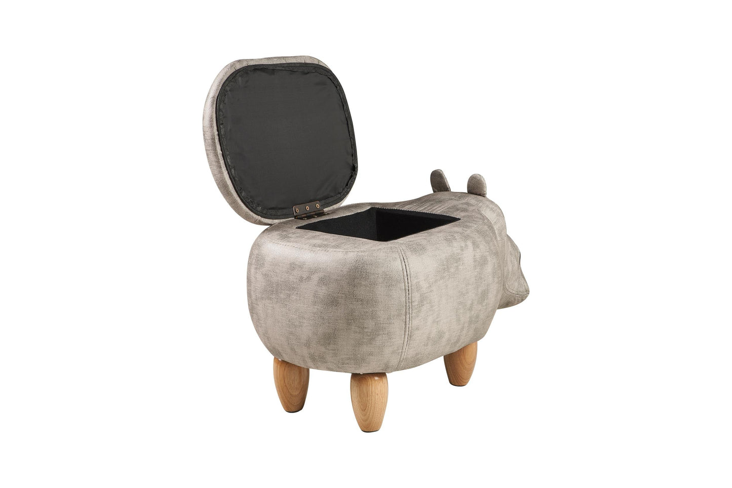 Pouf imbottito in fintapelle, legno - ippo bianco con contenitore