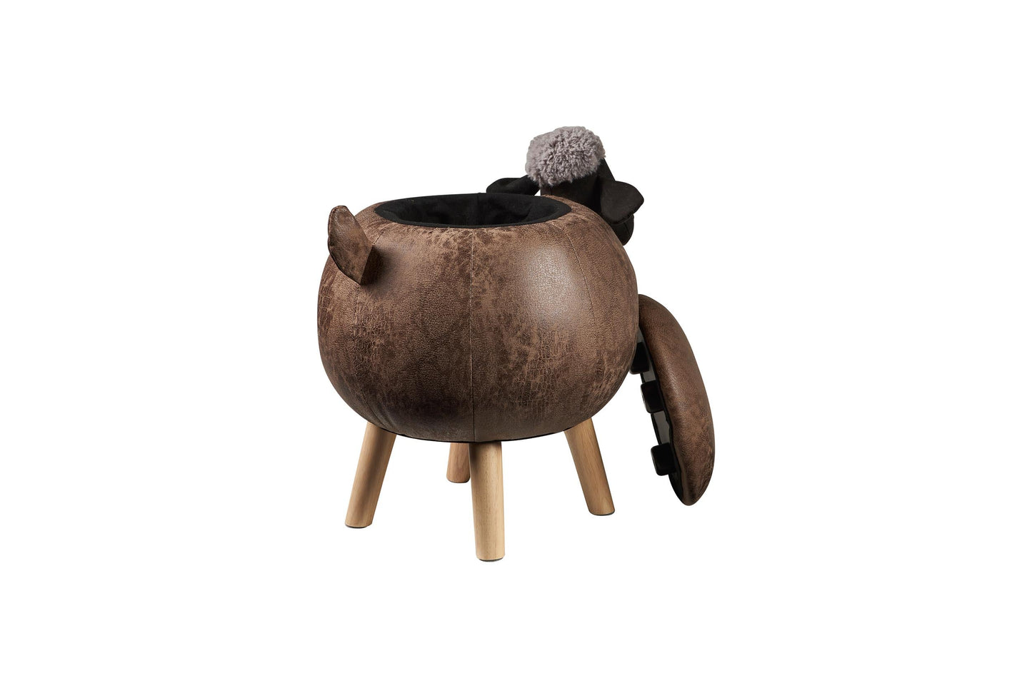 Pouf imbottito finta pelle,legno - pecorella c/contenito