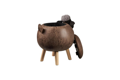 Pouf imbottito finta pelle,legno - pecorella c/contenito