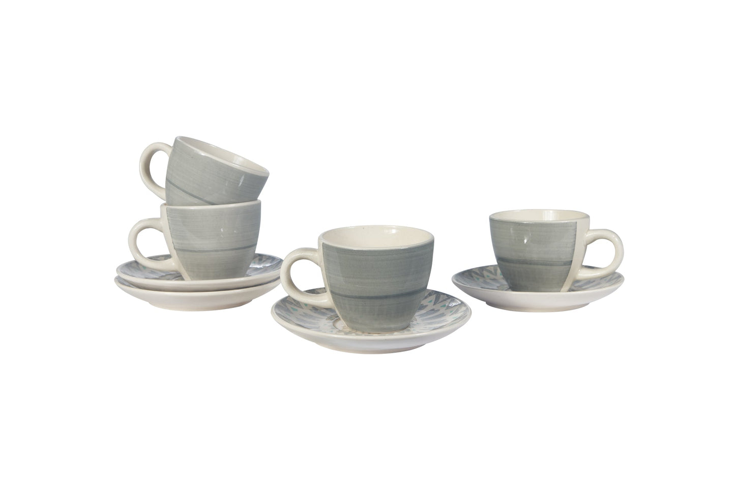Roundrose-tazzina caffe' con piatt decoro verdegrigio-set 1/12
