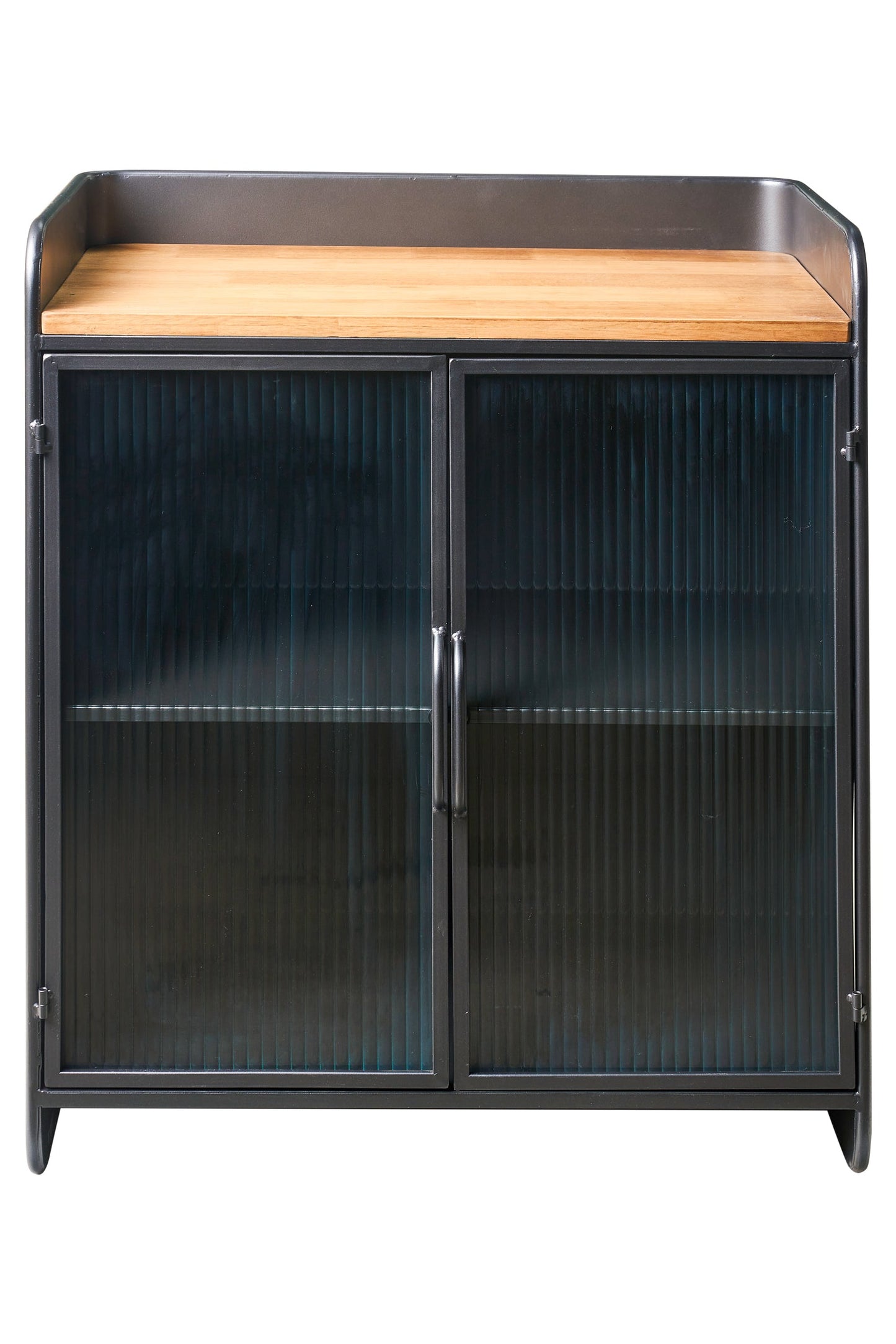 Ferro - Mobiletto Vetrinetta In Ferro Con Piano In Legno