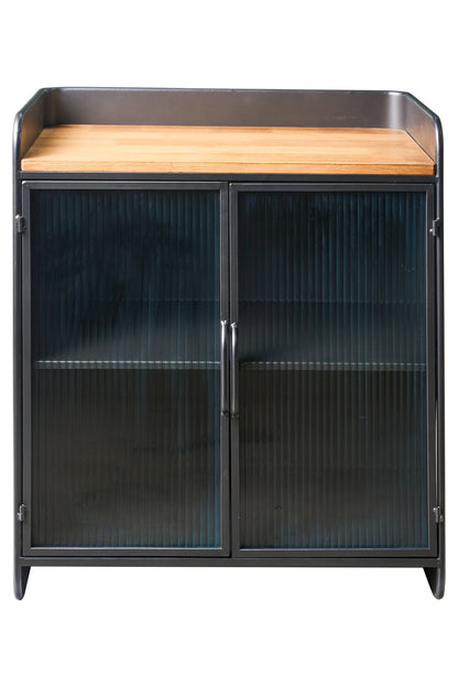 Ferro - Mobiletto Vetrinetta In Ferro Con Piano In Legno