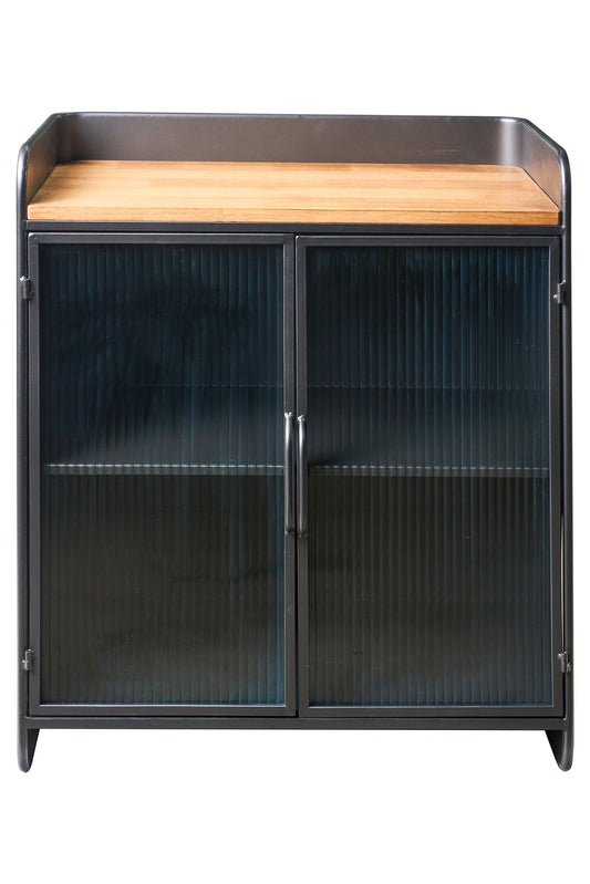 Ferro - Mobiletto Vetrinetta In Ferro Con Piano In Legno