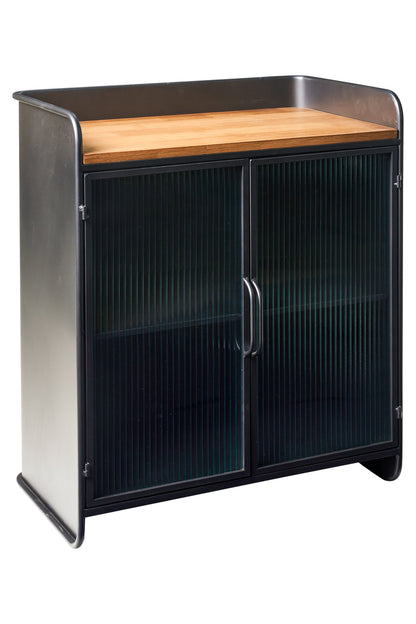 Ferro - Mobiletto Vetrinetta In Ferro Con Piano In Legno