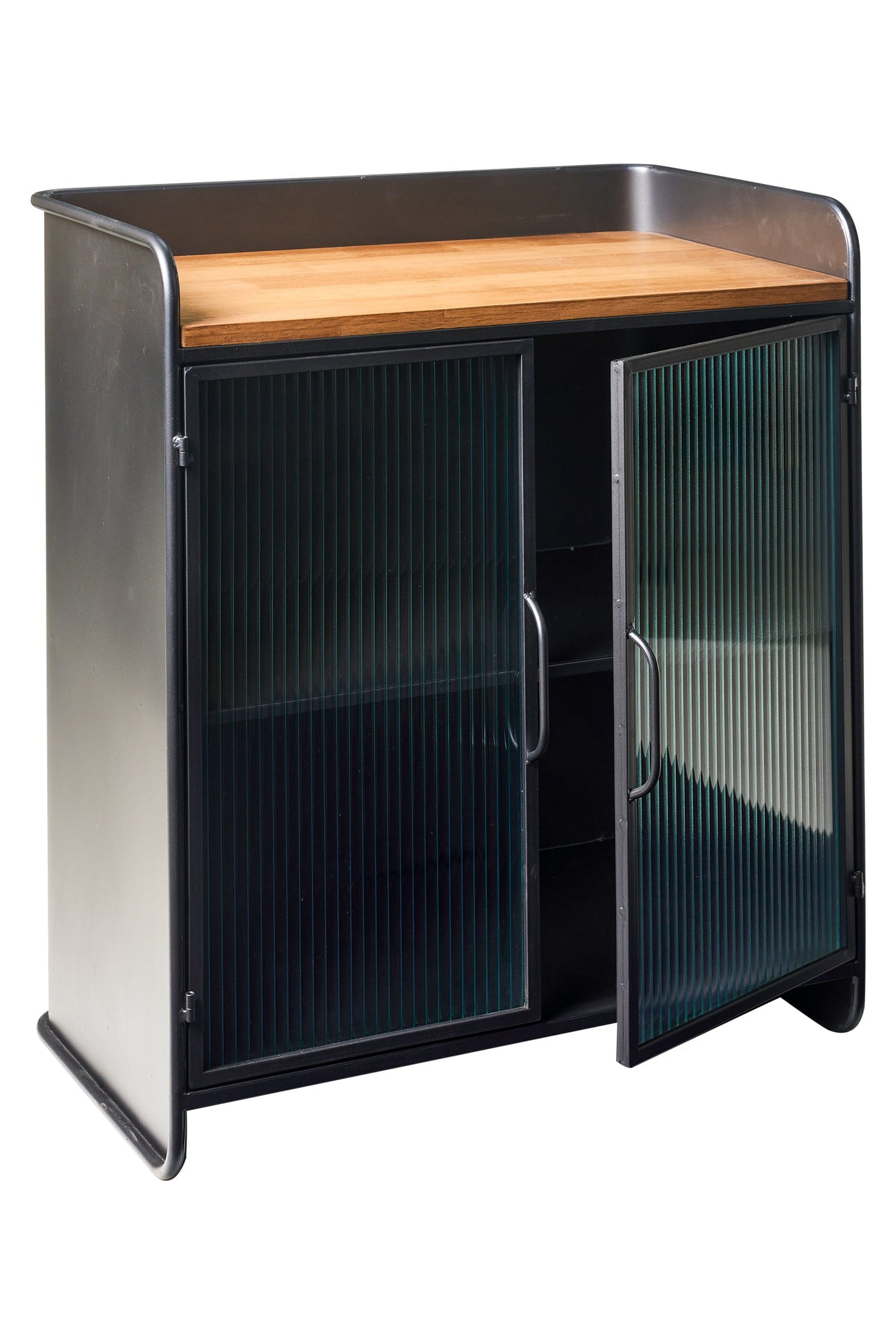 Ferro - Mobiletto Vetrinetta In Ferro Con Piano In Legno