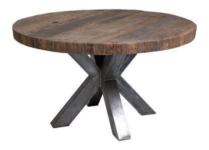 Slipper - Tavolo da Pranzo Rotondo in Legno di Recupero e Ferro