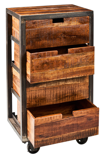 Bristol - Cassettiera 4 Cassetti In Legno Con Ruote