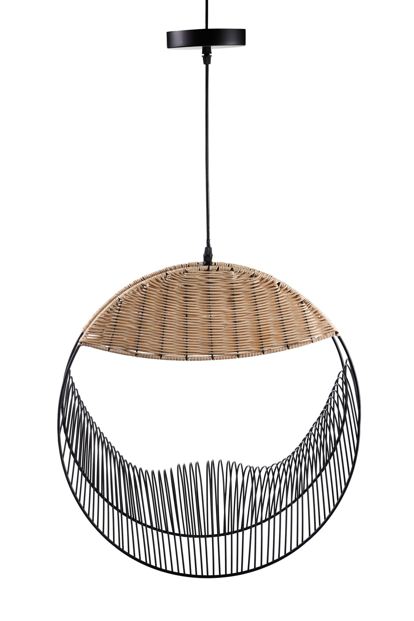 Ronnie - Lampadario Nero E Rattan Naturale