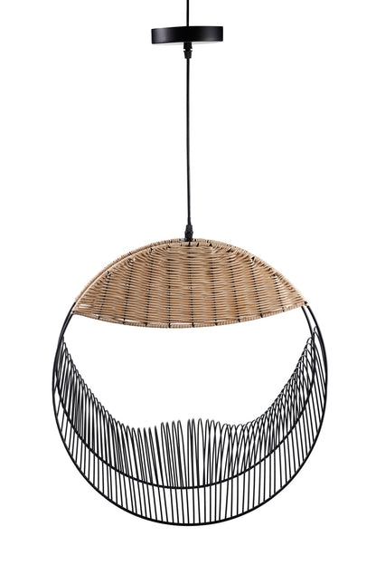 Ronnie - Lampadario Nero E Rattan Naturale