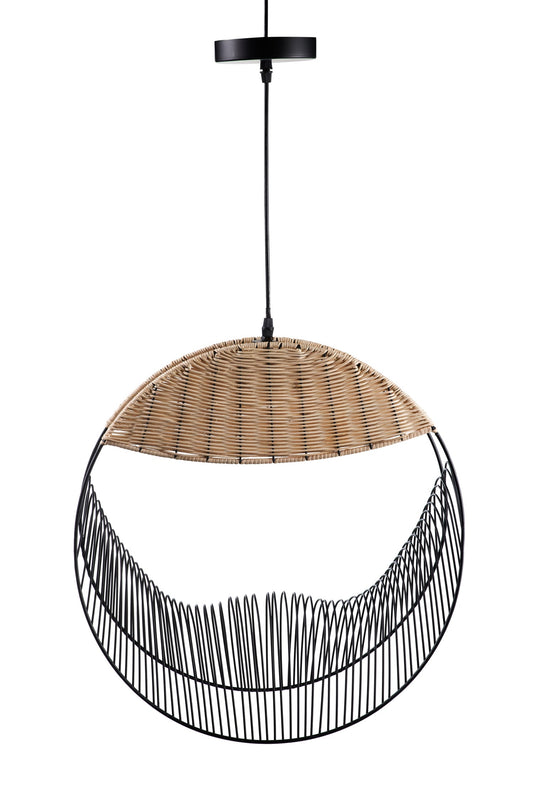 Ronnie - Lampadario Nero E Rattan Naturale