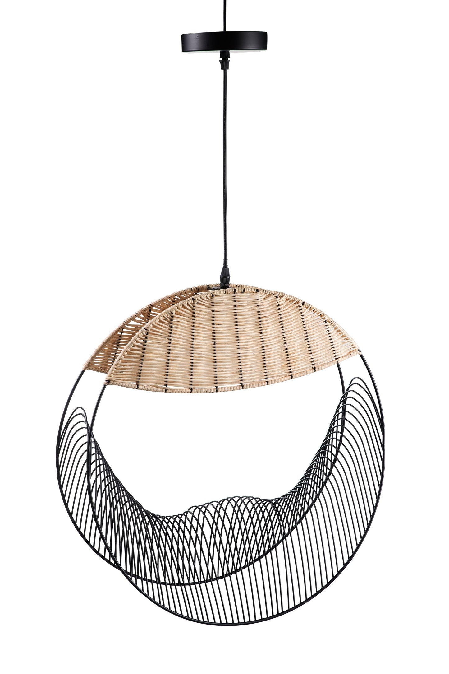 Ronnie - Lampadario Nero E Rattan Naturale