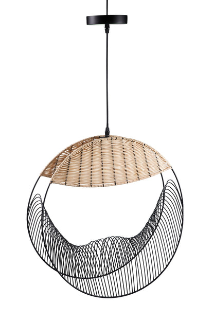 Ronnie - Lampadario Nero E Rattan Naturale