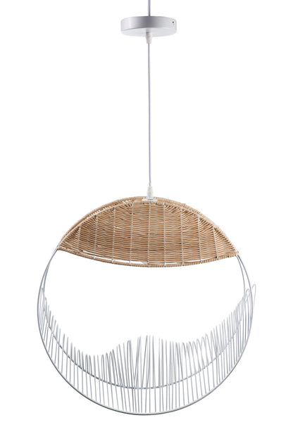 Ronnie - Lampadario Bianco E Rattan Naturale