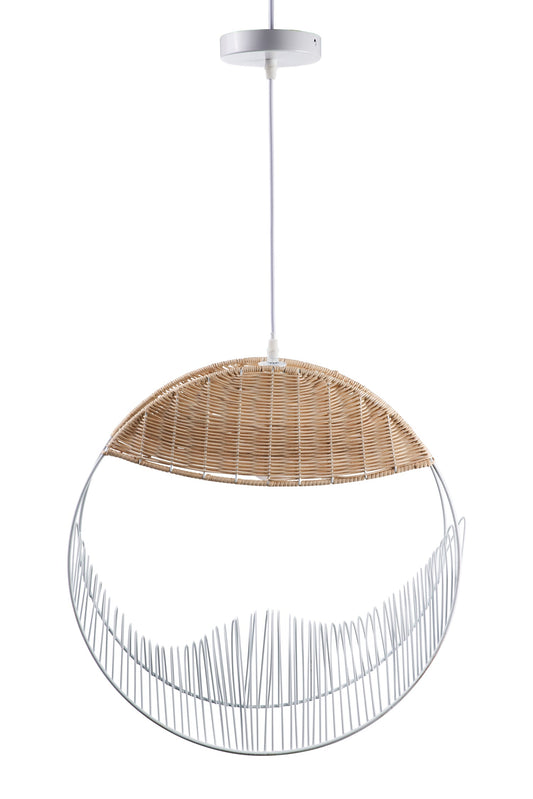 Ronnie - Lampadario Bianco E Rattan Naturale