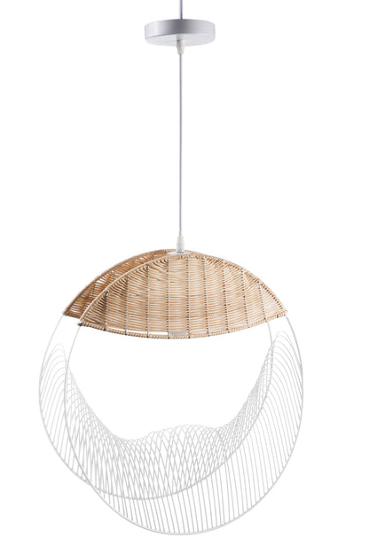 Ronnie - Lampadario Bianco E Rattan Naturale