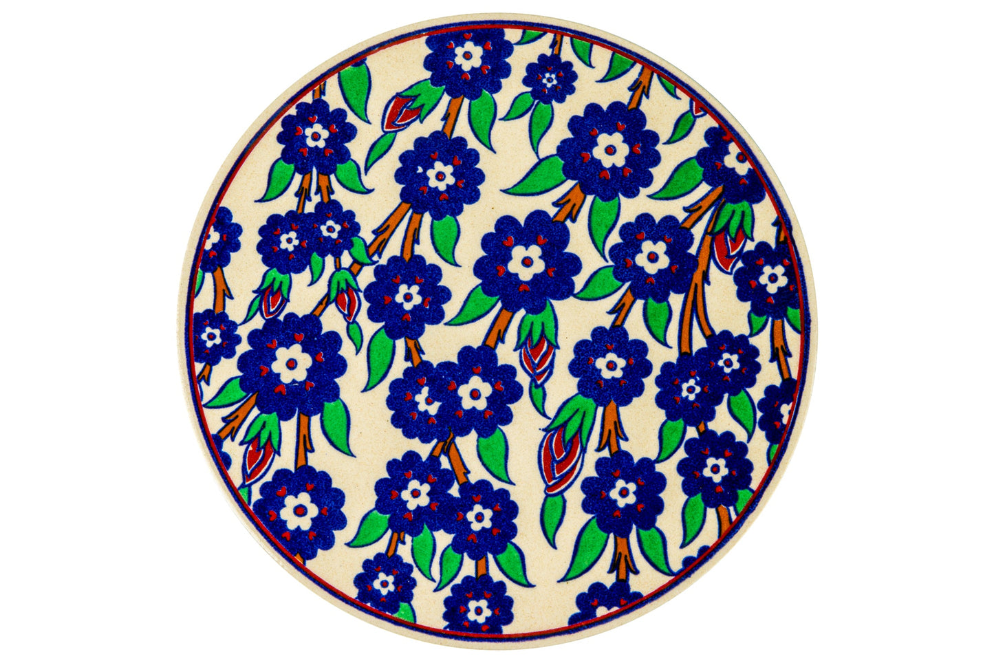 Sottopentola Tondo Decorato A Mano Margherite Blu