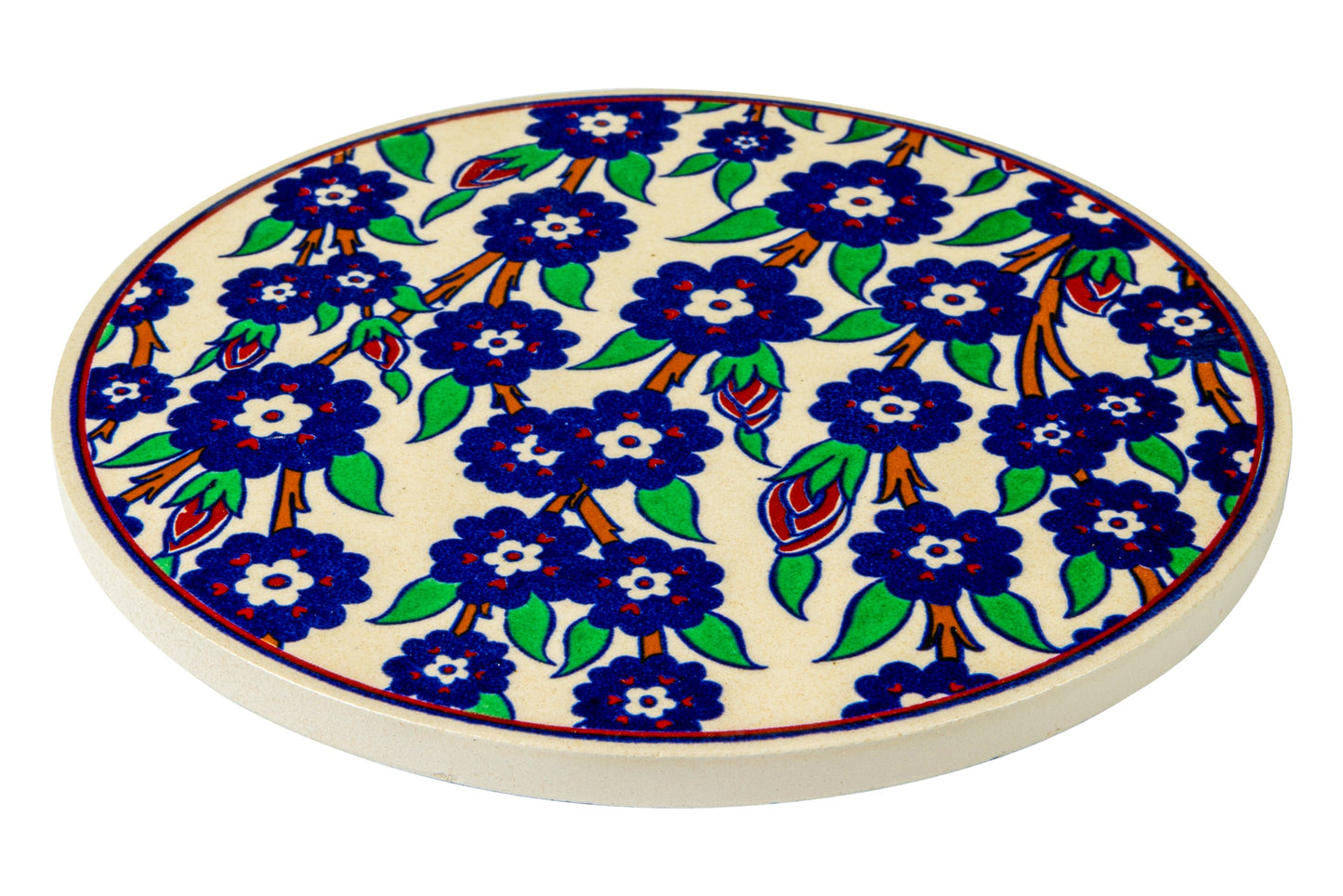 Sottopentola Tondo Decorato A Mano Margherite Blu